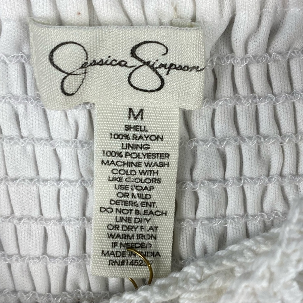 Jessica Simpson Dress Women M White Square Neck Tiered Rayon Lined Mini Crochet - Picture 3 of 10